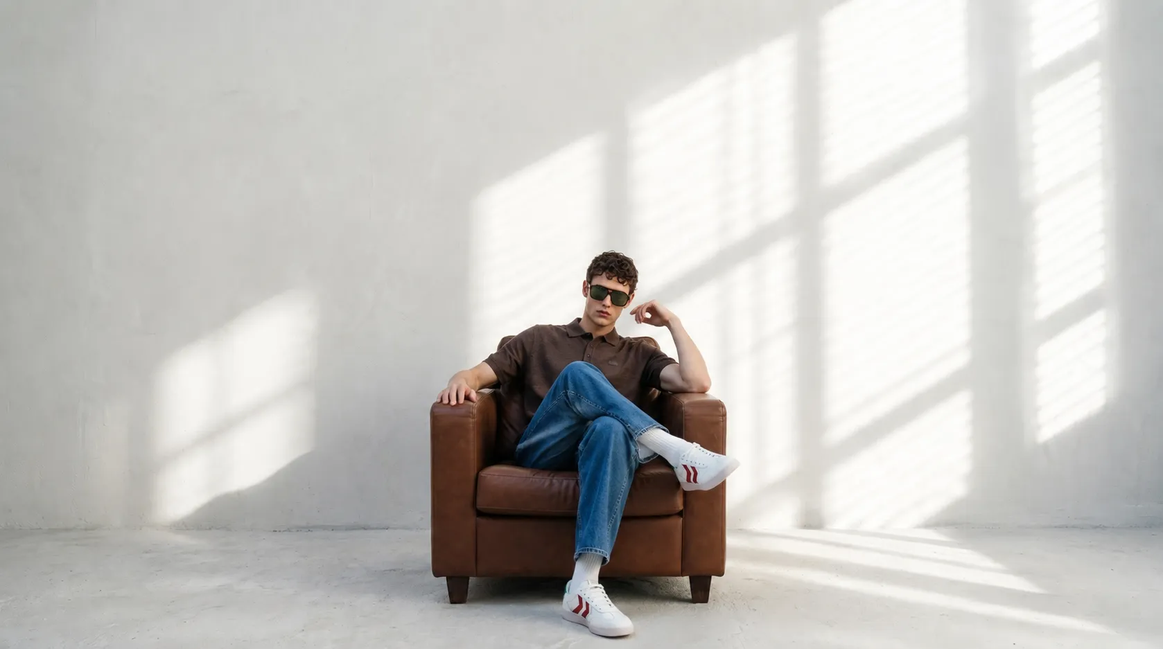 Lifestyle ad creative shot in a bright room