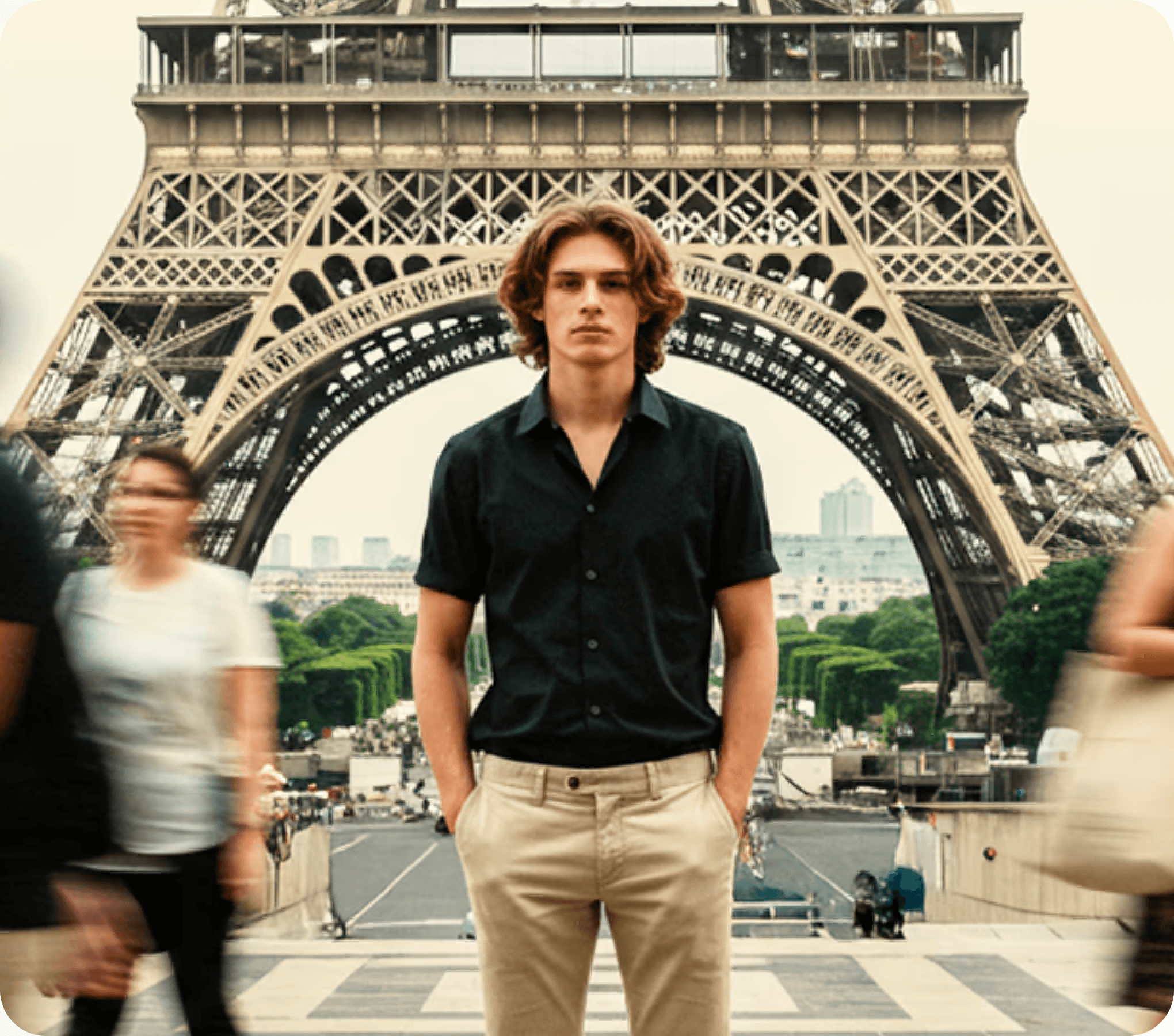 Celio model in front of the Eiffel Tower