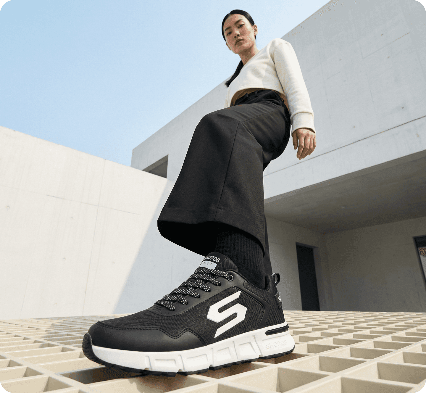 Low angle sneaker lifestyle shot