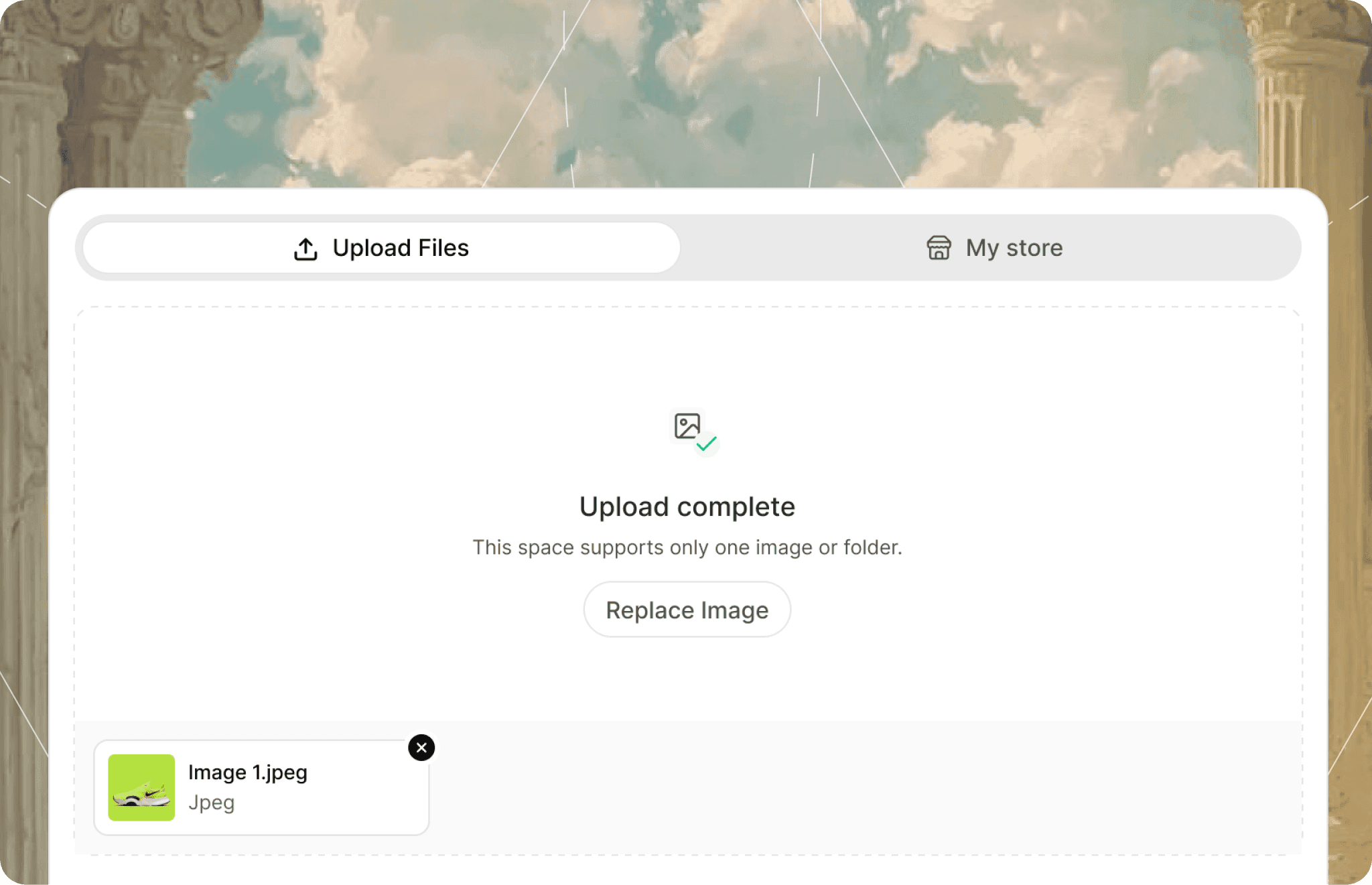 Uploading a product image into the selected Space