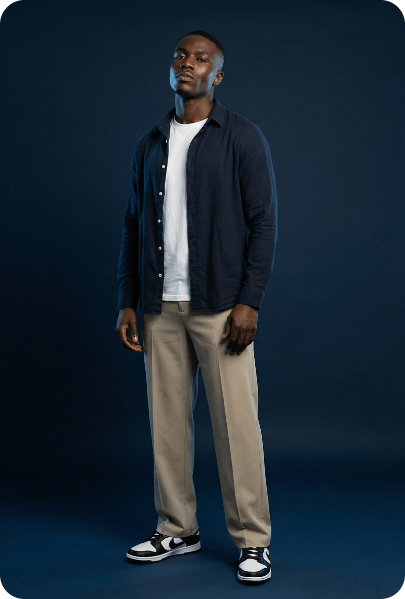 Male model in a blue studio portrait