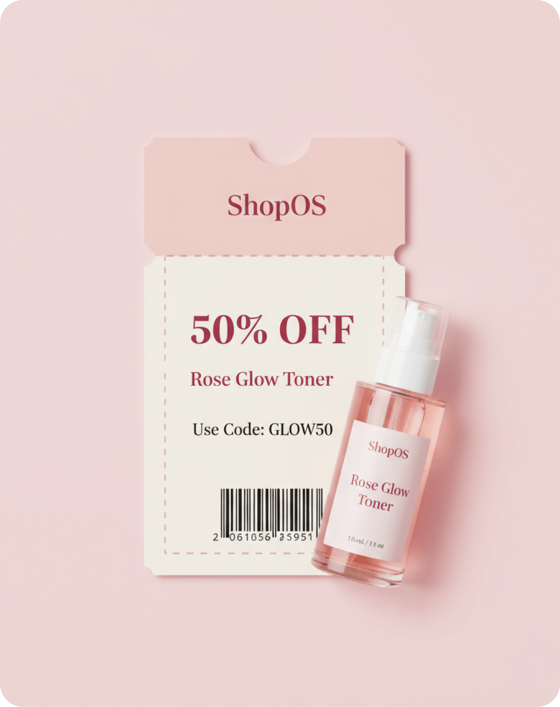 Pink coupon and product offer card