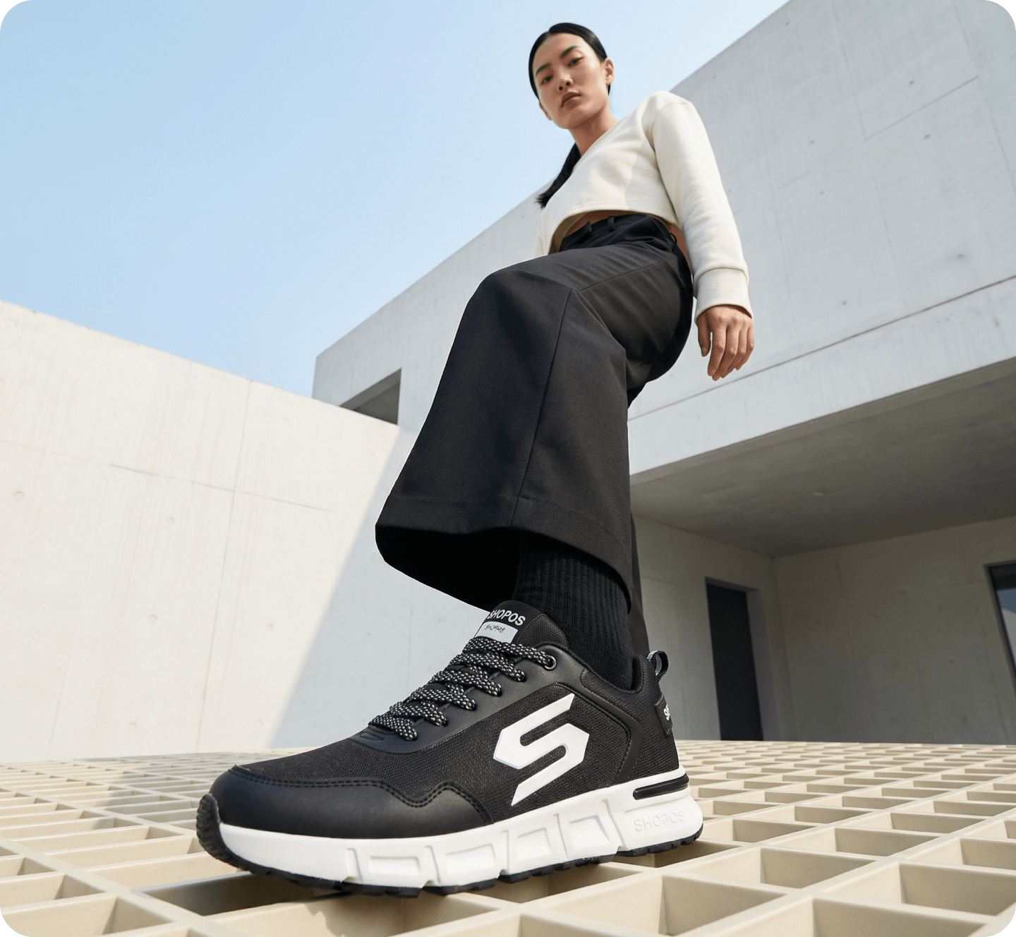 Low angle sneaker lifestyle shot